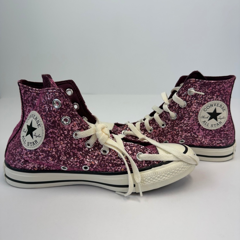 Converse Chuck Taylor All Star High Top Glitter Pink Burgundy A11137C Womens 7.5